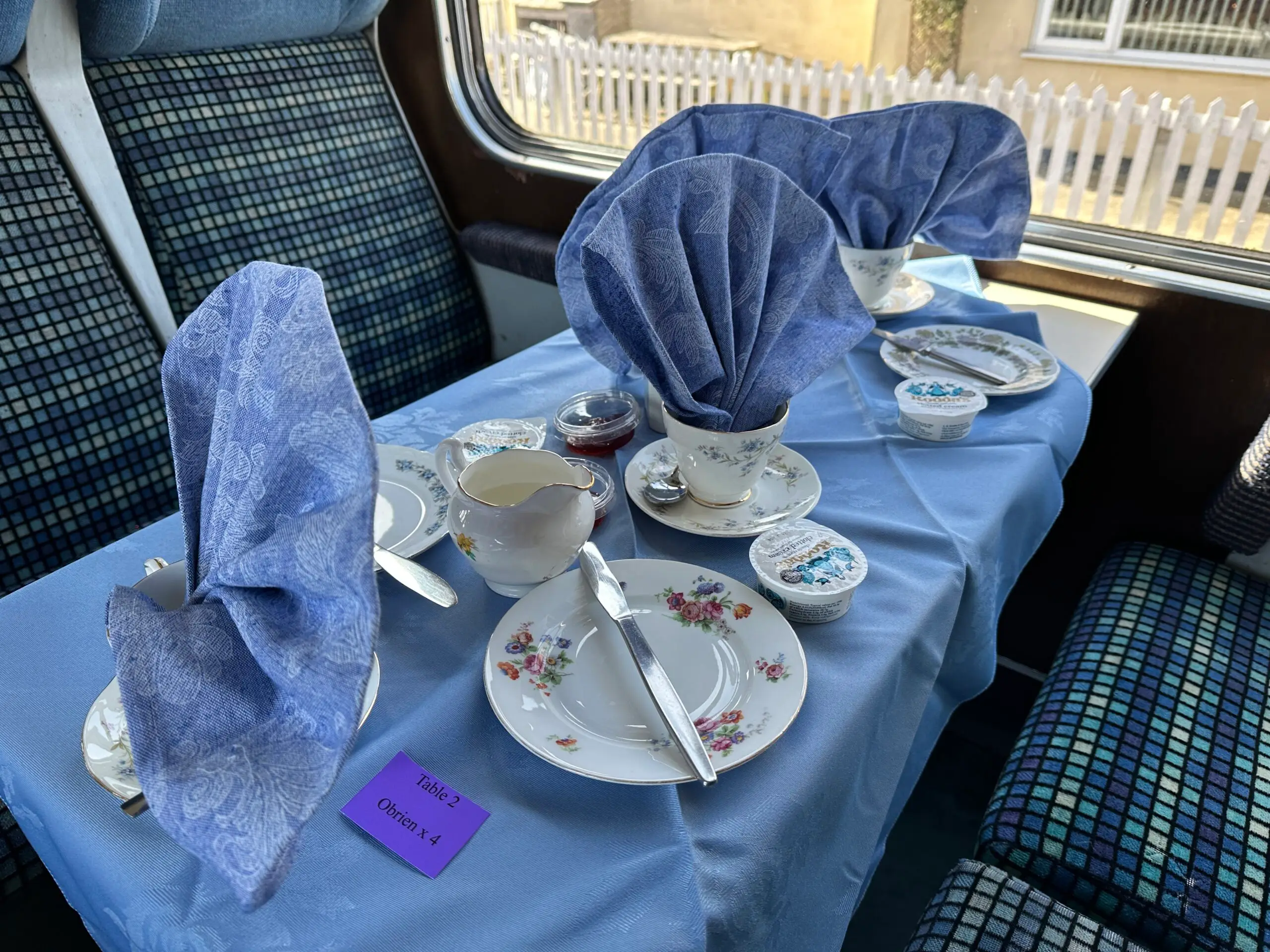 A cream tea served on board a heritage carriage